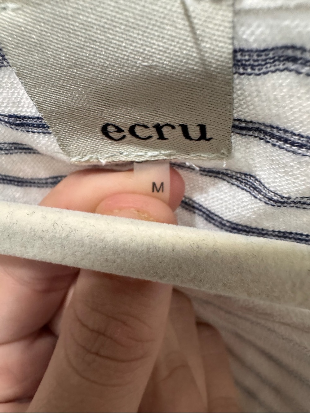 Ecru 100% Linen Striped Cap Sleeve Boxy White Blue Top Sz M - Picture 6 of 7